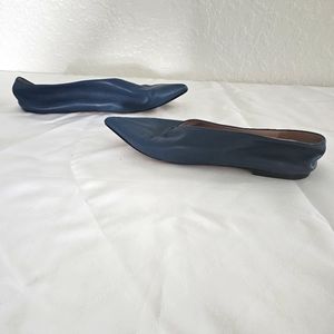Auth. CELINE Babouche PETROL Soft V Hand Stitch POINTED Ballerina FLATS Shoe 7.5